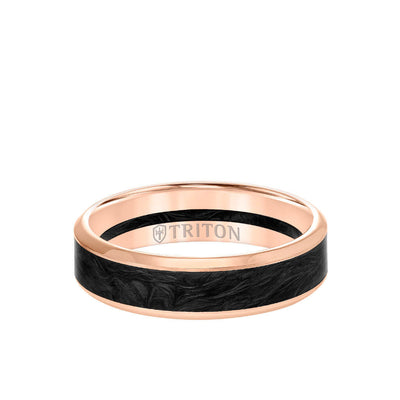 6MM 14K Gold Ring + Forged Carbon - Channel Center & Bevel Edge