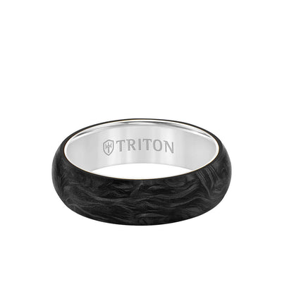 6MM 14K Gold Ring + Forged Carbon - Dome Profile with 14K Gold Interior