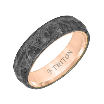 6MM Rose Gold Meteorite Ring with Hammered Meteorite Edge to Edge