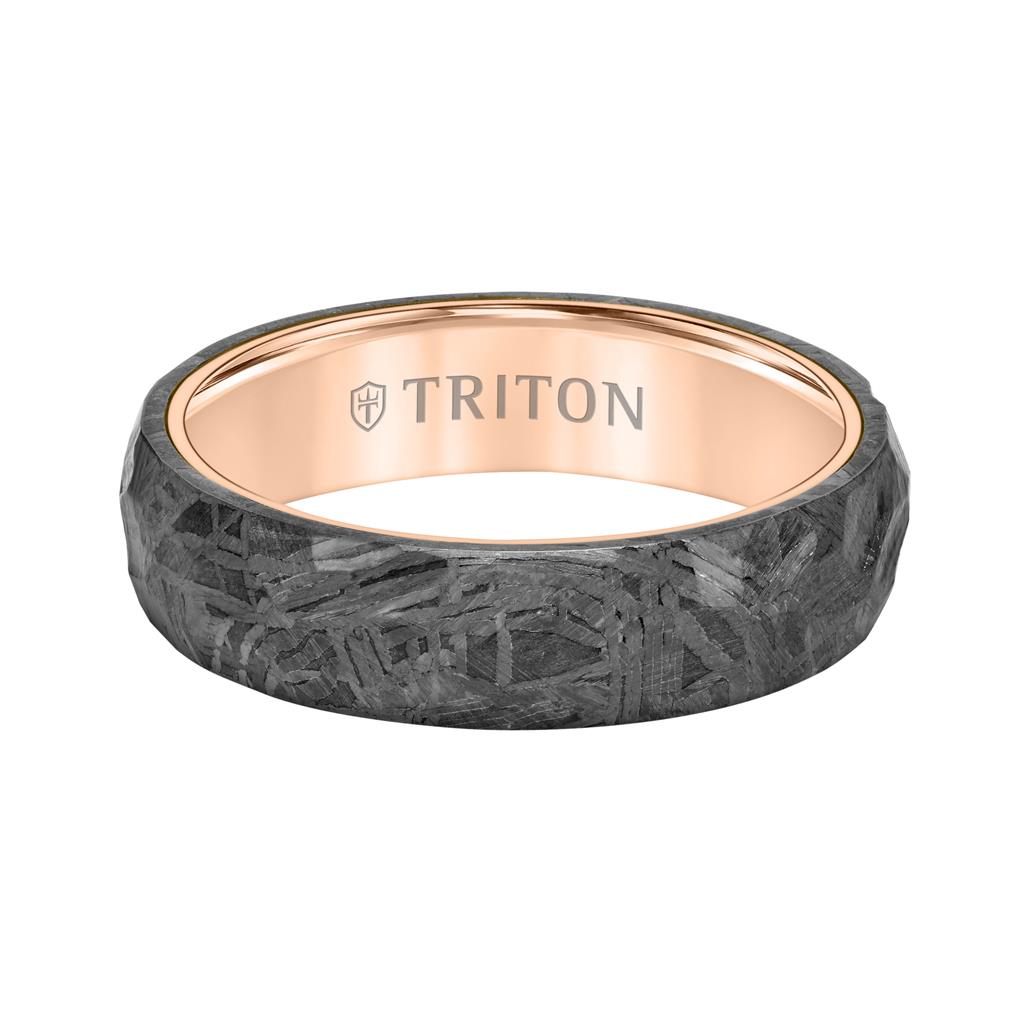 6MM Black Tungsten Carbide Ring - Hammered Meteorite Edge to Edge