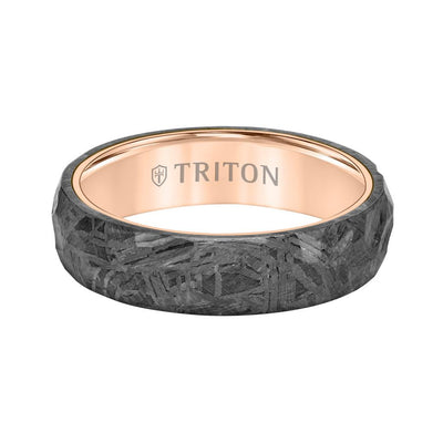 6MM Black Tungsten Carbide Ring - Hammered Meteorite Edge to Edge