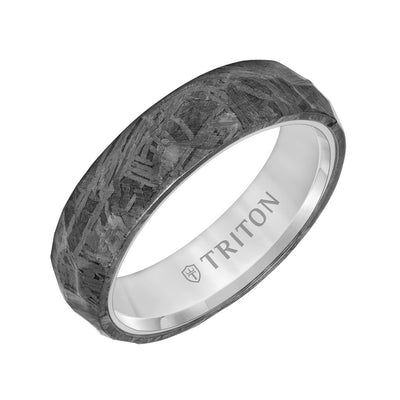 6MM Black Tungsten Carbide Ring - Hammered Meteorite Edge to Edge