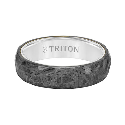 6MM Black Tungsten Carbide Ring - Hammered Meteorite Edge to Edge