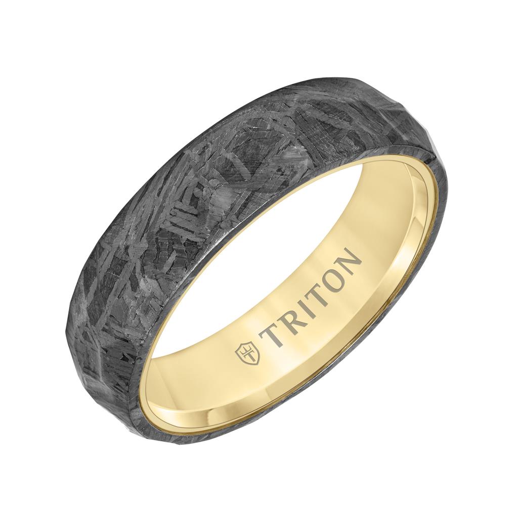 6MM Black Tungsten Carbide Ring - Hammered Meteorite Edge to Edge