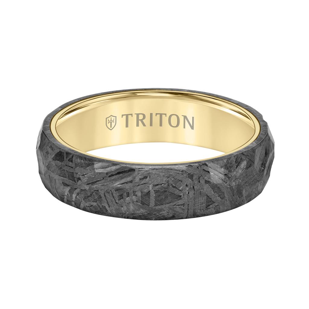 6MM Black Tungsten Carbide Ring - Hammered Meteorite Edge to Edge