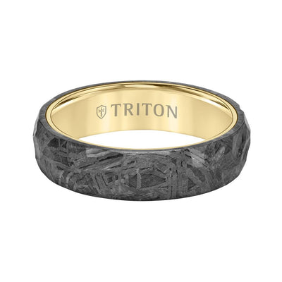6MM Black Tungsten Carbide Ring - Hammered Meteorite Edge to Edge