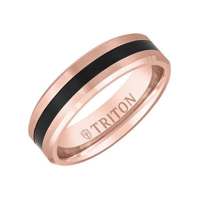6MM 14K Gold Bevel Ring with Thin Black Titanium Insert