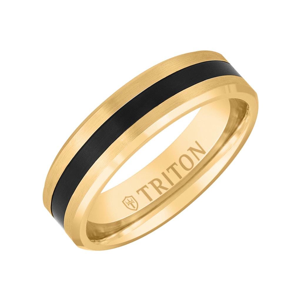 6MM 14K Gold Bevel Ring with Thin Black Titanium Insert