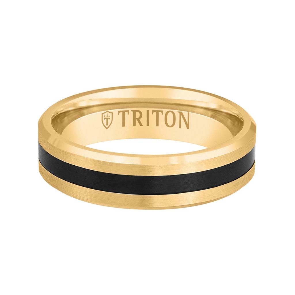 6MM 14K Gold Bevel Ring with Thin Black Titanium Insert
