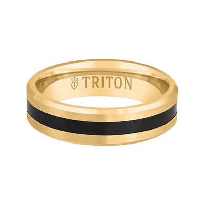 6MM 14K Gold Bevel Ring with Thin Black Titanium Insert