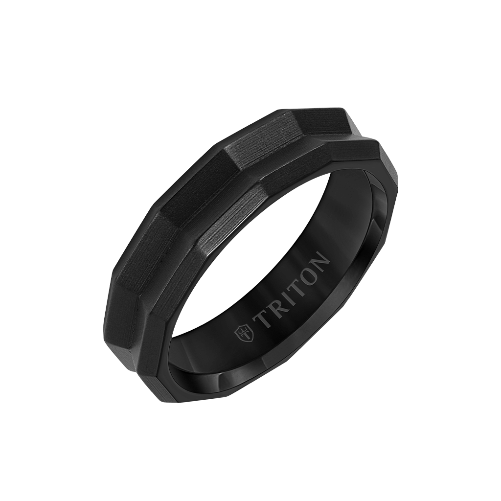 6MM Titanium Ring with Faceted Beveled Edge and Sandblasted Finish