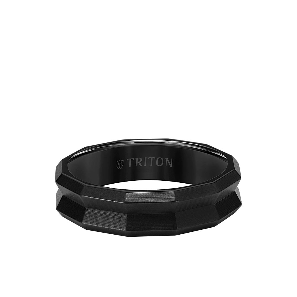 6MM Titanium Ring with Faceted Beveled Edge and Sandblasted Finish