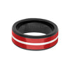 8MM Red Tungsten Carbide Ring - Ceramic C8 Inlay with  Center Line and Broken Edge