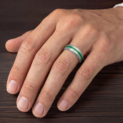 8MM Tungsten Carbide Ring - Center Ceramic C8 Channel and Bevel Edge