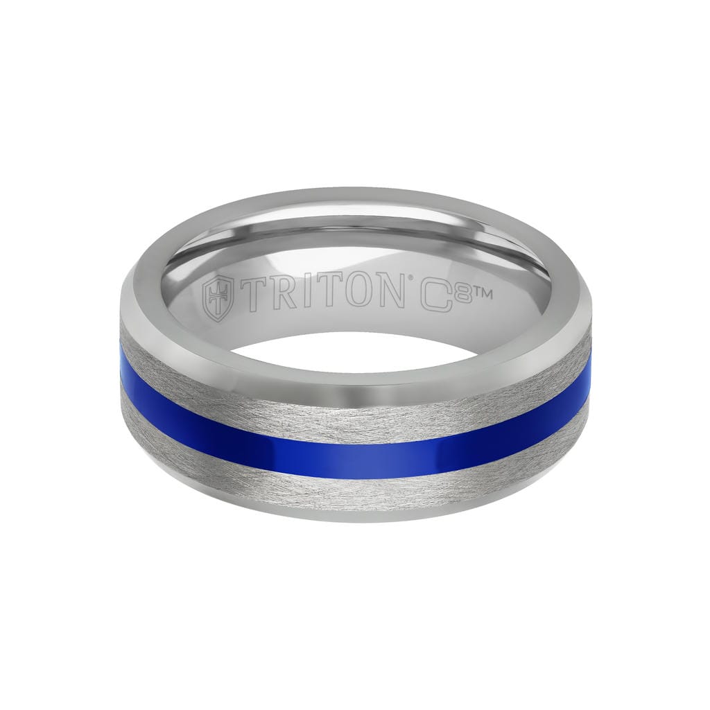 8MM Tungsten Carbide Ring - Center Ceramic C8 Channel and Bevel Edge