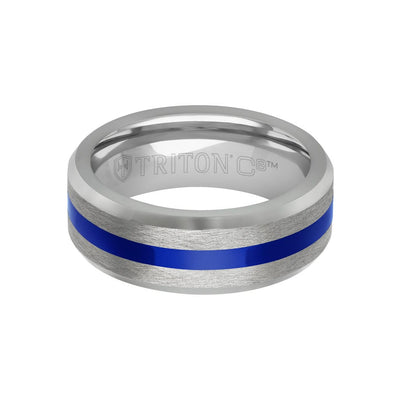 8MM Tungsten Carbide Ring - Center Ceramic C8 Channel and Bevel Edge
