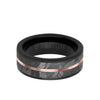 8MM Tungsten Carbide Ring - Meteorite Inlay with Center Line and Flat Edge