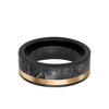8MM Tungsten Carbide Ring - Meteorite Inlay with Asymmetrical Channel and Flat Edge
