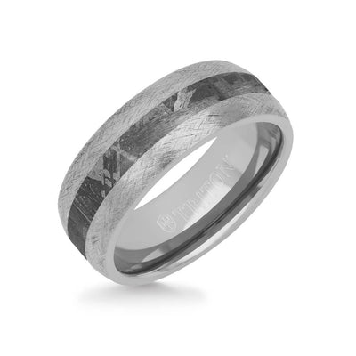 8MM Tungsten Carbide Ring - Meteorite Inlay with Domed Channel and Dome Edge