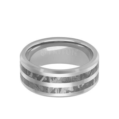 9MM Tungsten Carbide Ring - Double Row Meteorite Inlay Edge To Edge