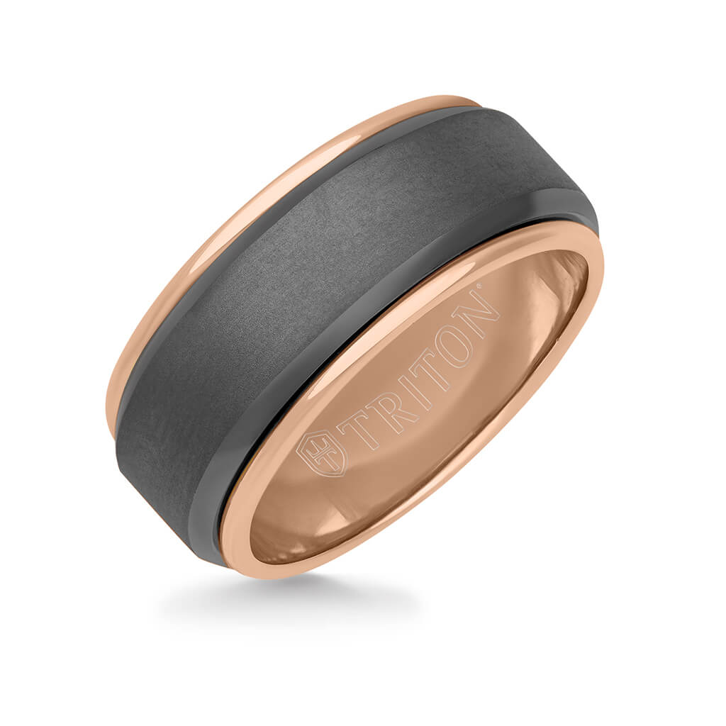 9MM Tantalum Ring - 14k Rose Gold Inside Sleeve and Bright Edge