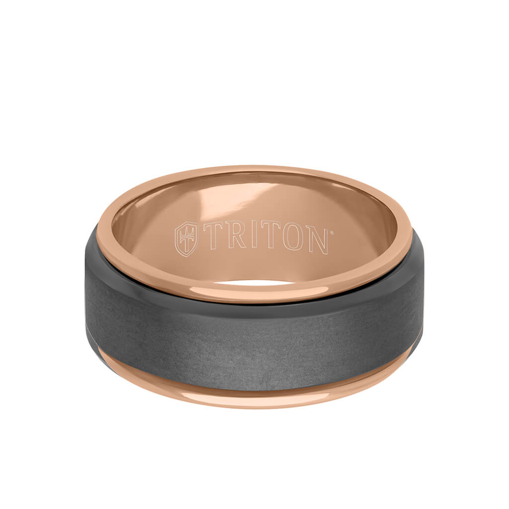 9MM Tantalum Ring - 14k Rose Gold Inside Sleeve and Bright Edge