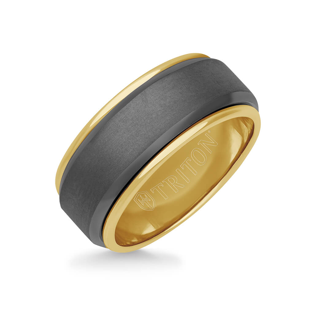9MM Tantalum Ring - 14k Yellow Gold Inside Sleeve and Bright Edge