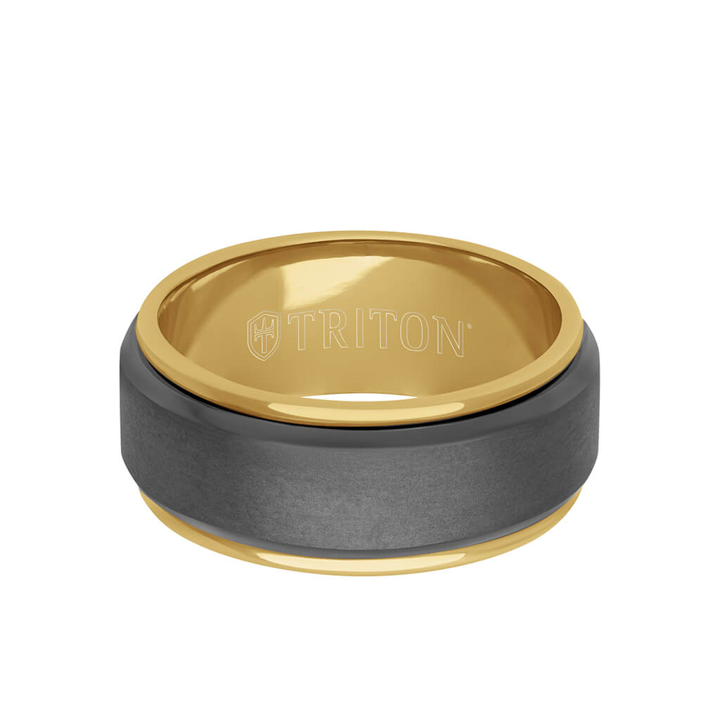 9MM Tantalum Ring - 14k Yellow Gold Inside Sleeve and Bright Edge