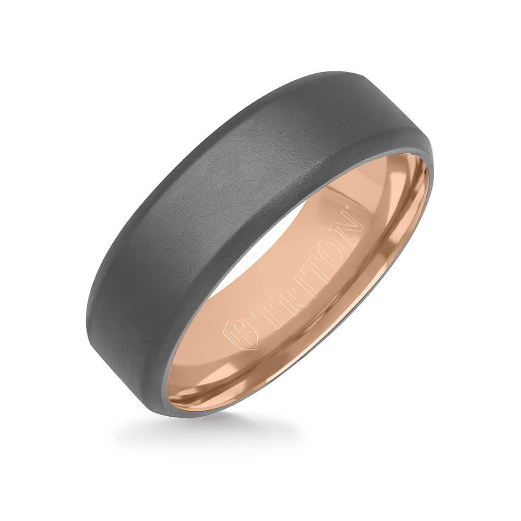 7MM Tantalum Ring - 14k Rose Gold Inside Sleeve and Matte Edge