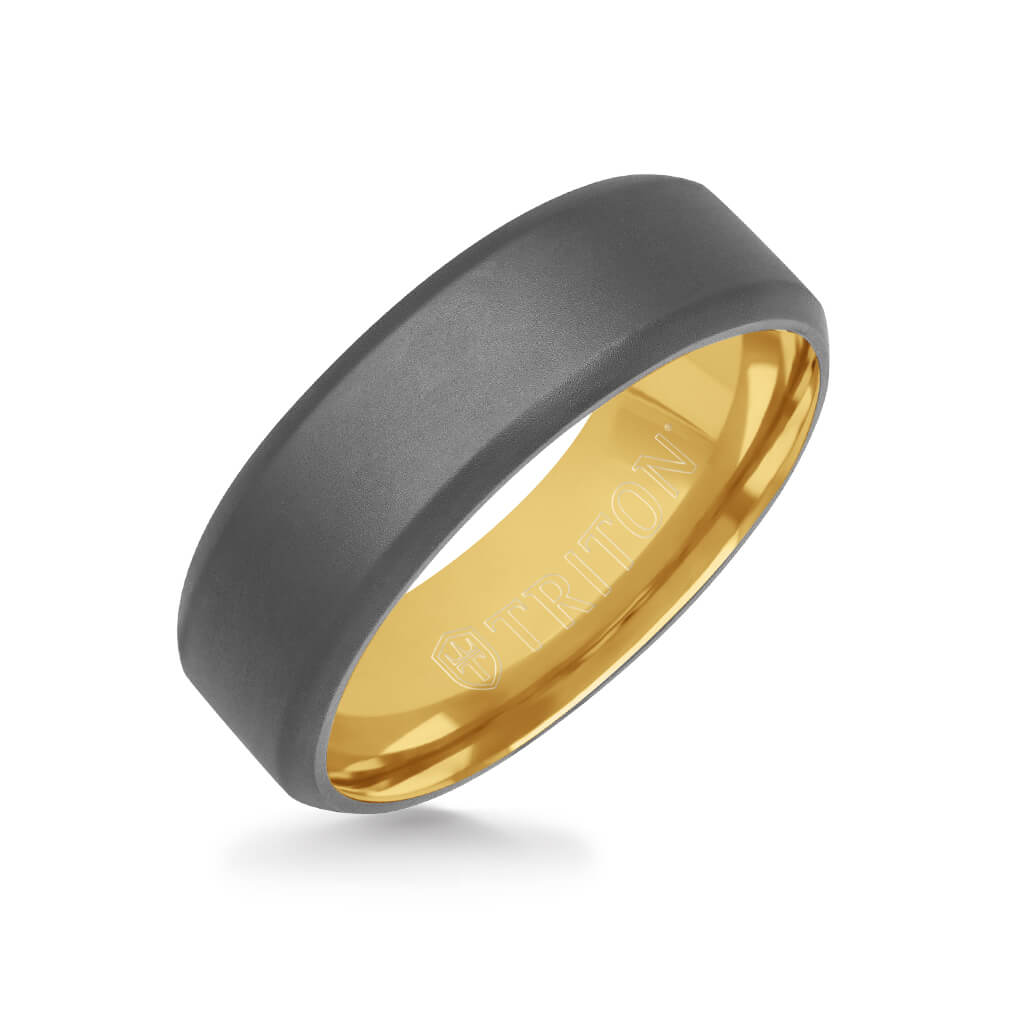7MM Tantalum Ring - 14k Yellow Gold Inside Sleeve and Matte Edge
