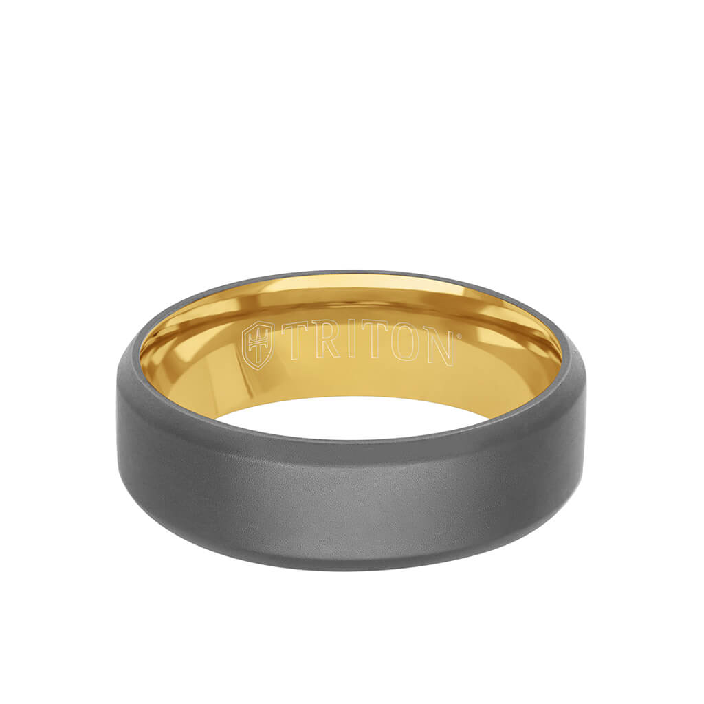 7MM Tantalum Ring - 14k Yellow Gold Inside Sleeve and Matte Edge