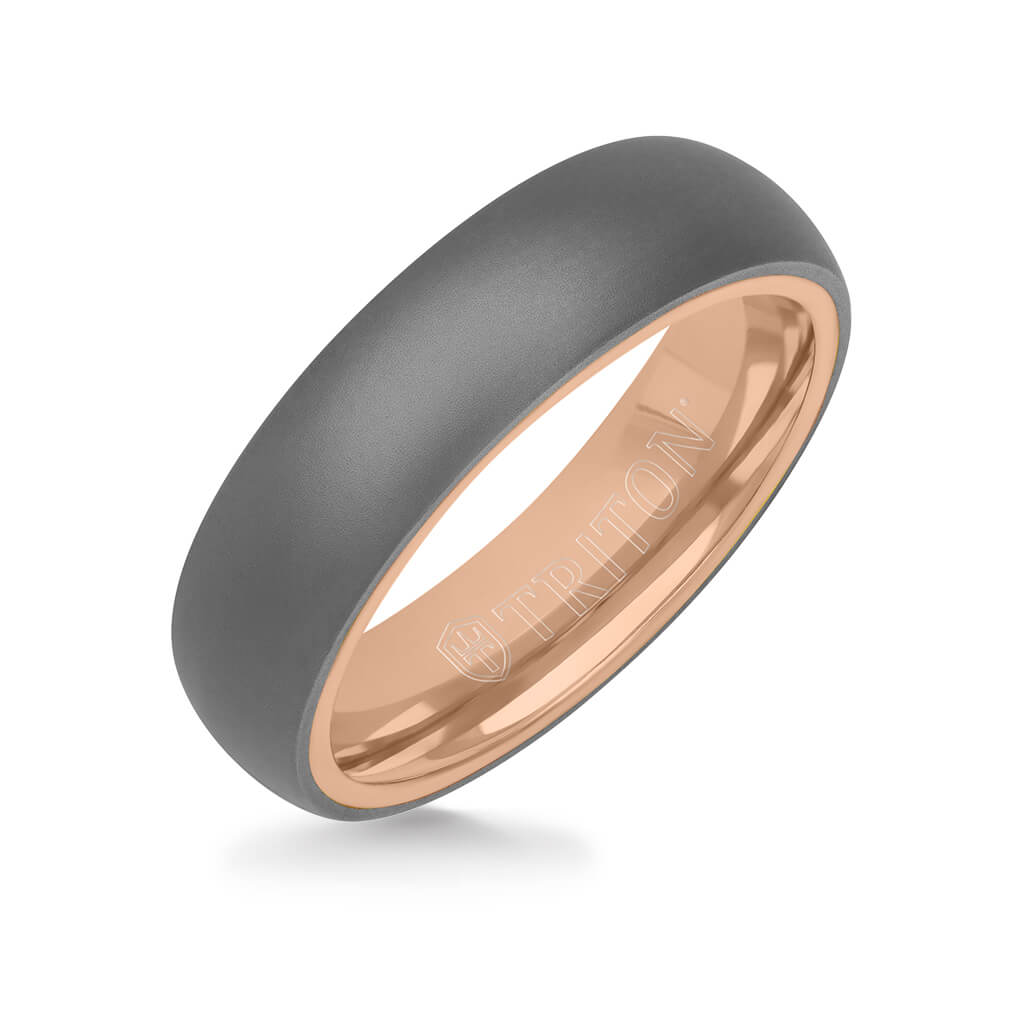 6MM Tantalum Ring - 14k Rose Gold Inside Sleeve and Dome Profile