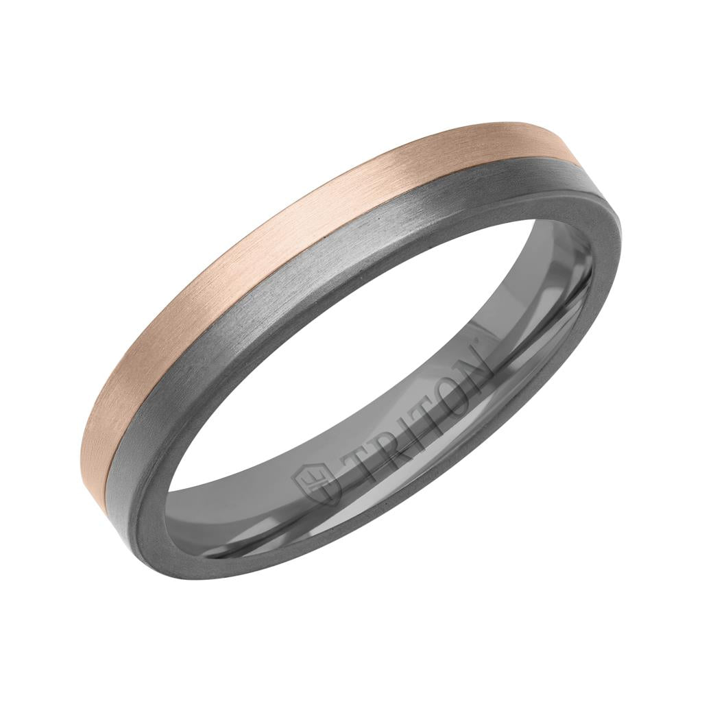 4MM Brushed Tantalum Ring and 14K Gold with Brushed Finish Split Inlay and Flat Edge