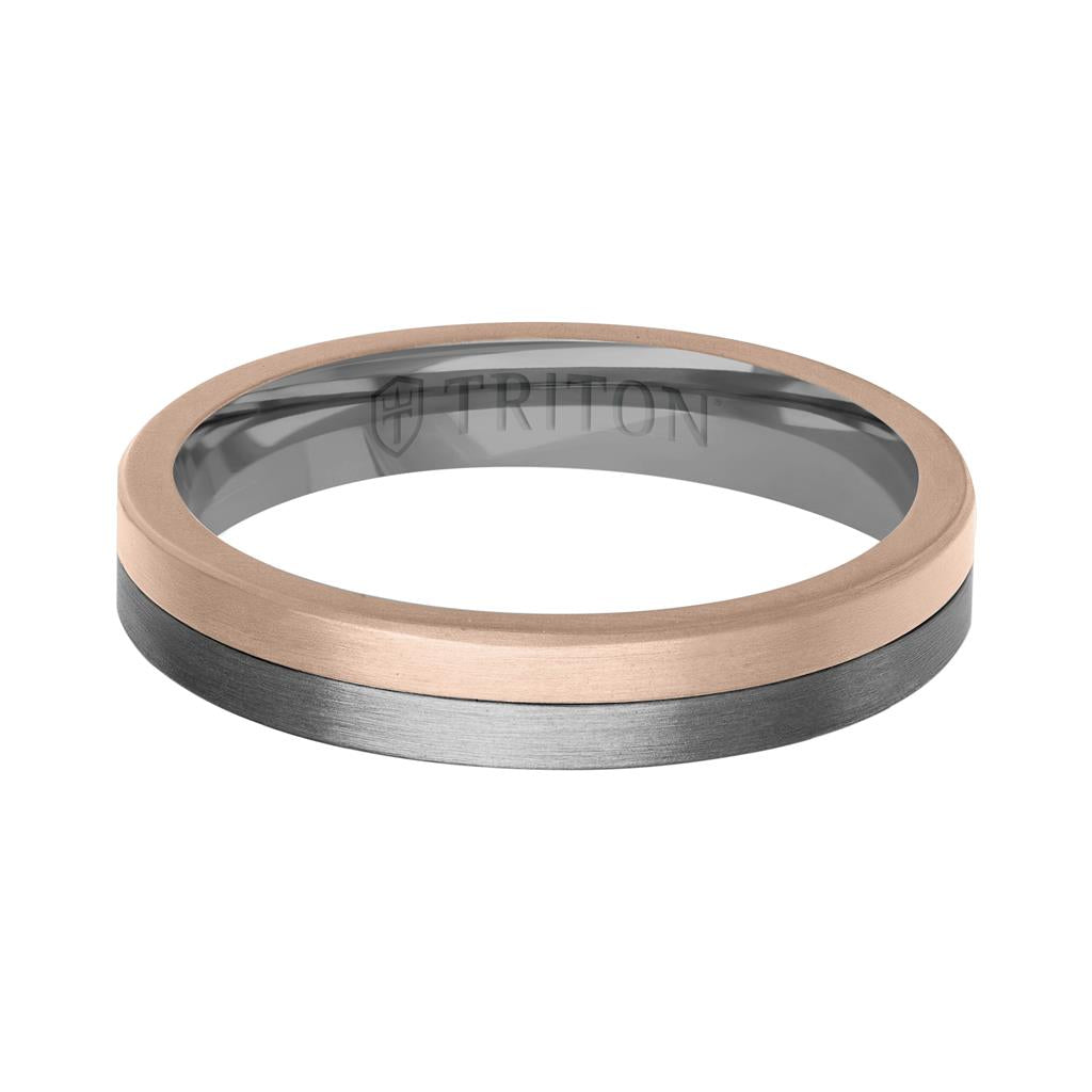 4MM Brushed Tantalum Ring and 14K Gold with Brushed Finish Split Inlay and Flat Edge