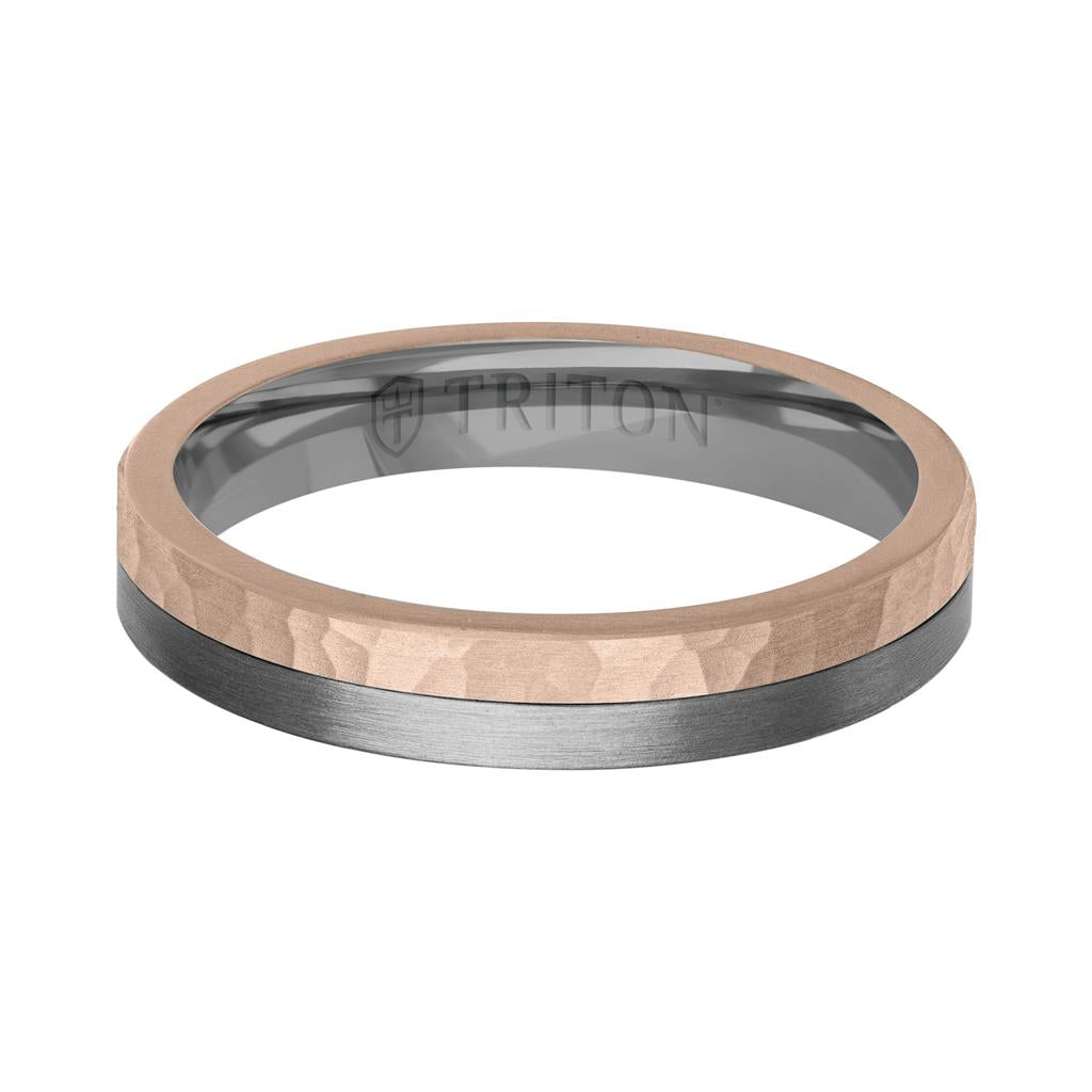 4MM Brushed Tantalum Ring and 14K Gold with Hammered Finish Split Inlay and Flat Edge
