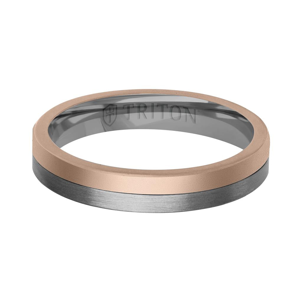 4MM Brushed Tantalum Ring and 14K Gold with Softsand Finish Split Inlay and Flat Edge