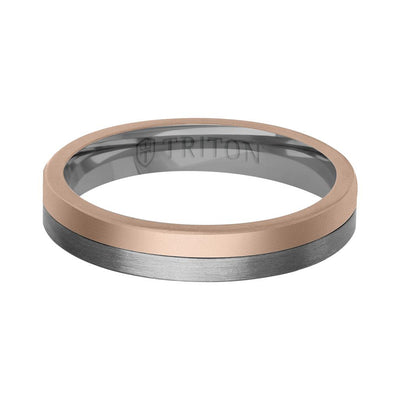 4MM Brushed Tantalum Ring and 14K Gold with Softsand Finish Split Inlay and Flat Edge