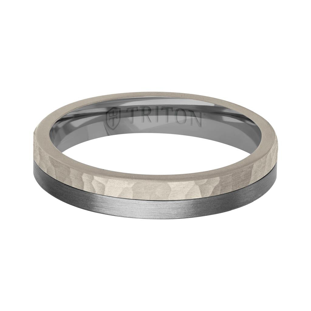 4MM Brushed Tantalum Ring and 14K Gold with Hammered Finish Split Inlay and Flat Edge