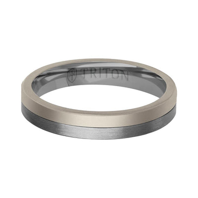 4MM Brushed Tantalum Ring and 14K Gold with Softsand Finish Split Inlay and Flat Edge