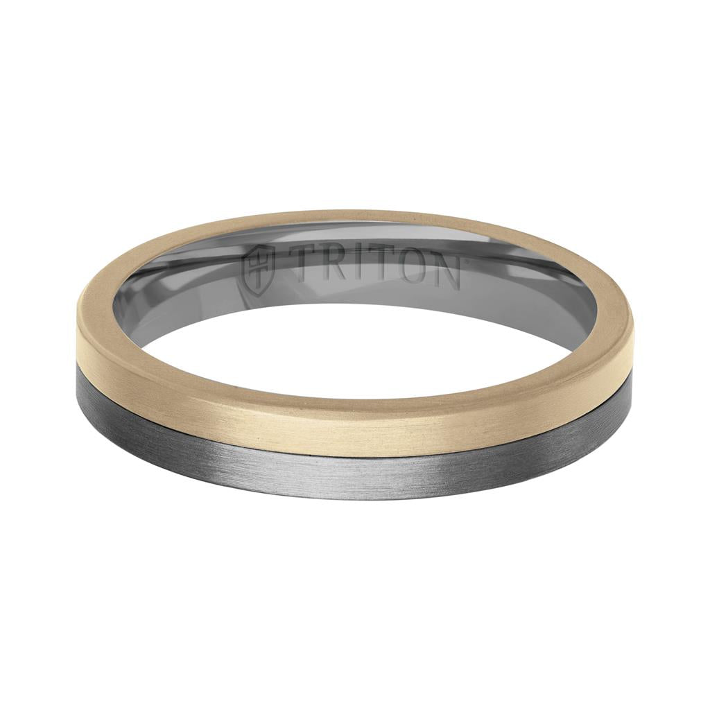 4MM Brushed Tantalum Ring and 14K Gold with Brushed Finish Split Inlay and Flat Edge