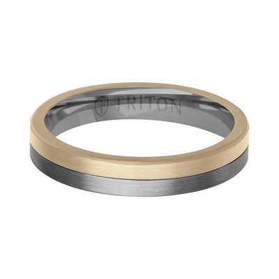 4MM Brushed Tantalum Ring and 14K Gold with Brushed Finish Split Inlay and Flat Edge