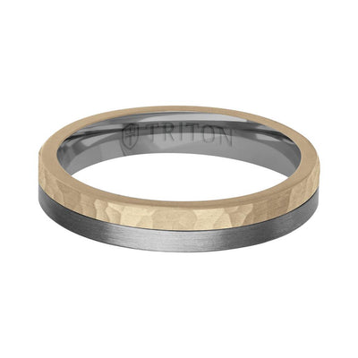 4MM Brushed Tantalum Ring and 14K Gold with Hammered Finish Split Inlay and Flat Edge