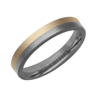 4MM Brushed Tantalum Ring and 14K Gold with Softsand Finish Split Inlay and Flat Edge