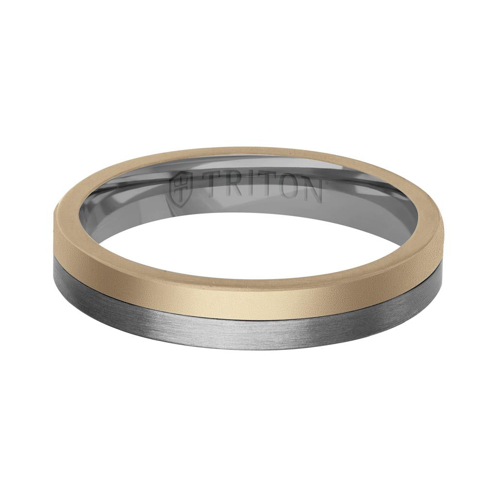 4MM Brushed Tantalum Ring and 14K Gold with Softsand Finish Split Inlay and Flat Edge