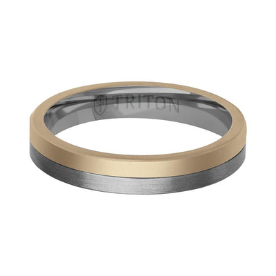 4MM Brushed Tantalum Ring and 14K Gold with Softsand Finish Split Inlay and Flat Edge