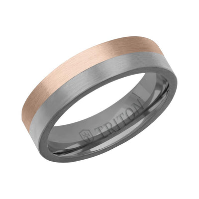 6MM Brushed Tantalum Ring and 14K Gold with Softsand Finish Split Inlay and Flat Edge