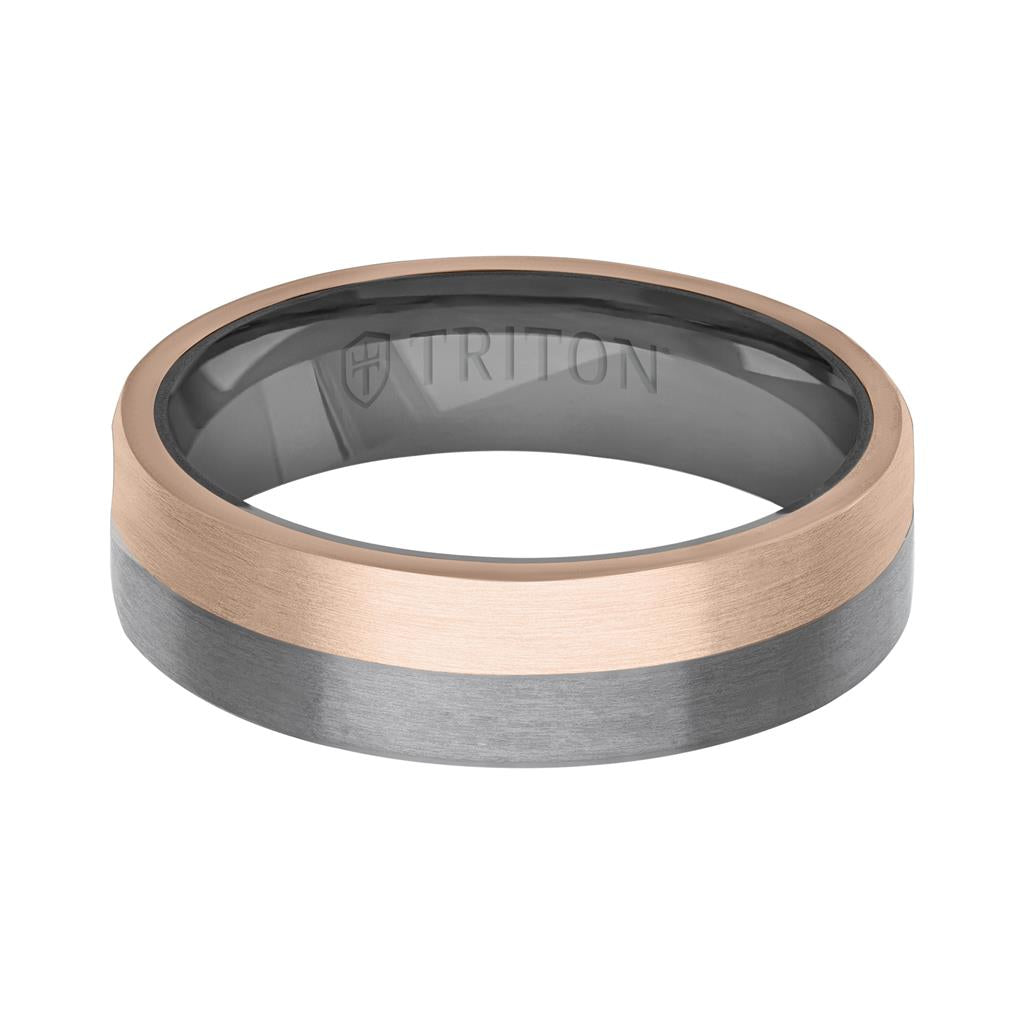 6MM Brushed Tantalum Ring and 14K Gold with Brushed Finish Split Inlay and Flat Edge