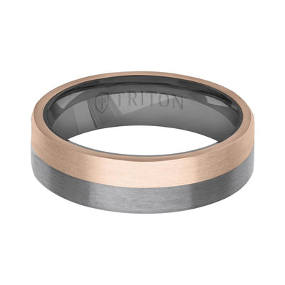 6MM Brushed Tantalum Ring and 14K Gold with Softsand Finish Split Inlay and Flat Edge