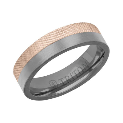 6MM Brushed Tantalum Ring and 14K Gold with Florentine Finish Split Inlay and Flat Edge
