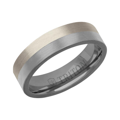 6MM Brushed Tantalum Ring and 14K Gold with Brushed Finish Split Inlay and Flat Edge